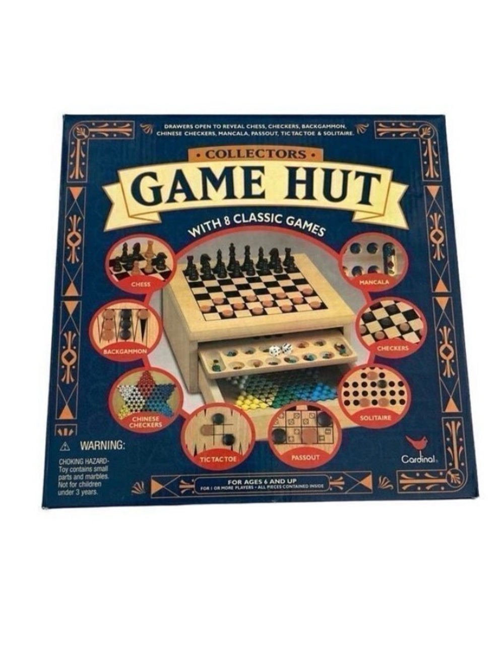 Collectors Game Hut by Cardinal in a Wooden Case~ 8 classic games Ages 6 +